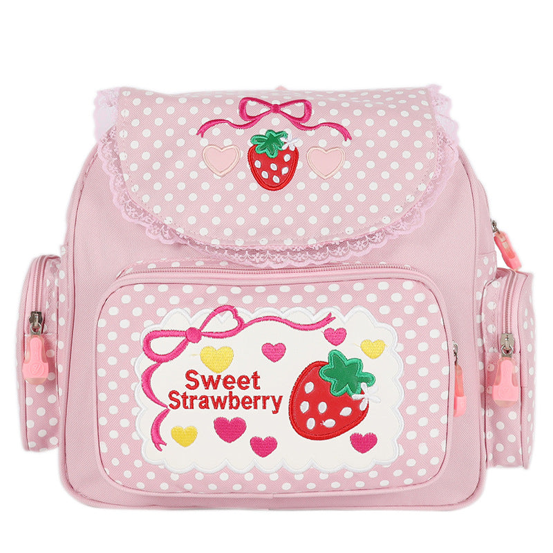 Japanese ins soft girl sweet lady cute embroidery fruit strawberry lace girl student backpack schoolbag girl