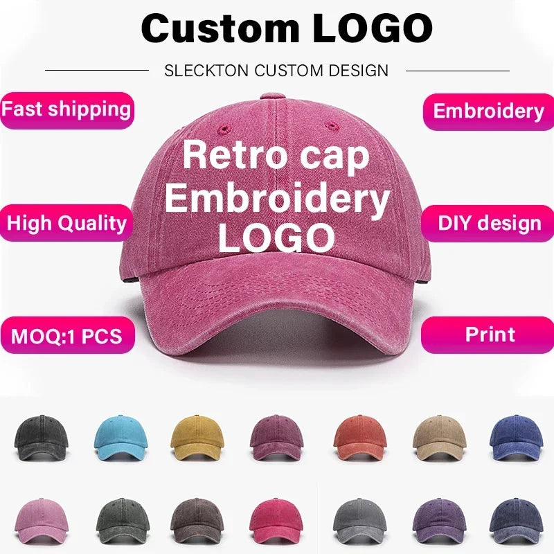 Custom Logo Retro Baseball Cap for Men and Women DIY Design Letter Embroidery Hat Customize Cap Graphic Print Wholesale